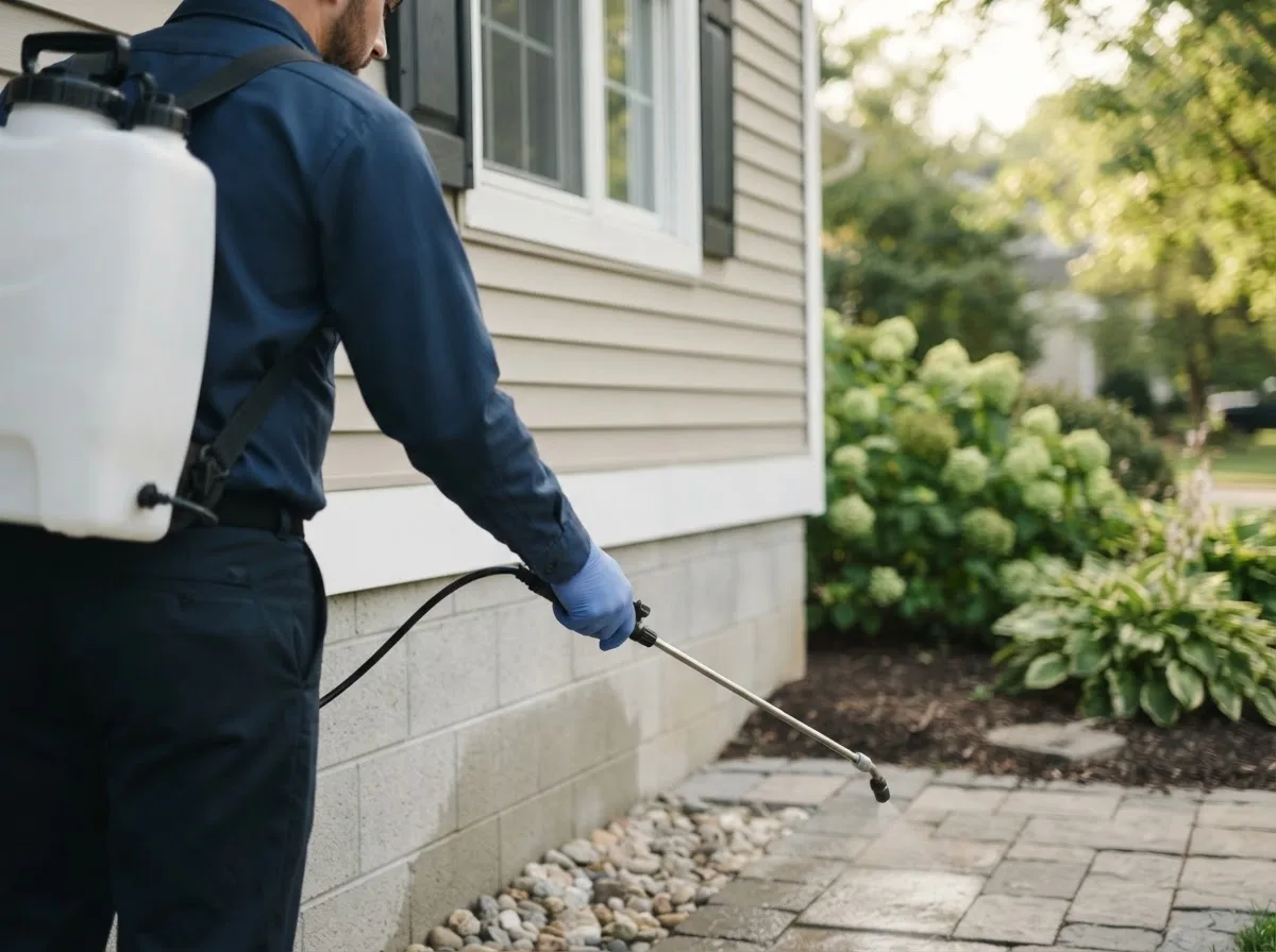Pest control technician inspecting a home in Pentwater, MI